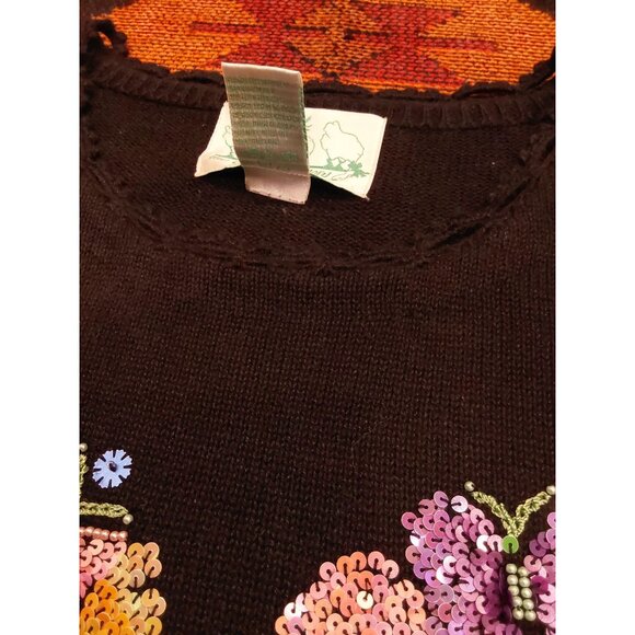 Quacker Factory Plus Size Black Sweater Colorful Sequin Bead Heart. Size - Picture 12 of 13